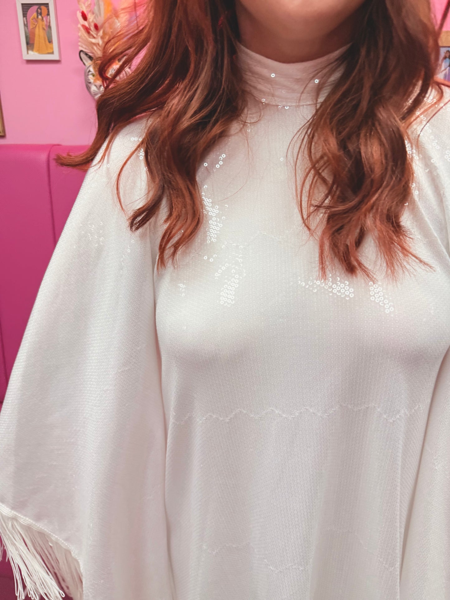 Ivory Sequin Poncho
